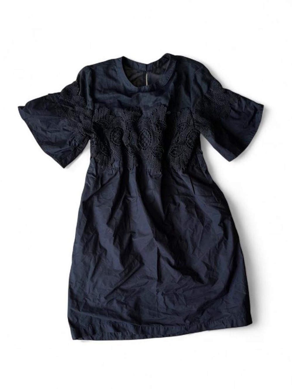 Anthropologie Black Lace-Trim Mini Dress